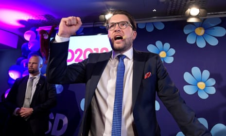 Sweden Democrats party leader Jimmie Akesson speaks to supporters 