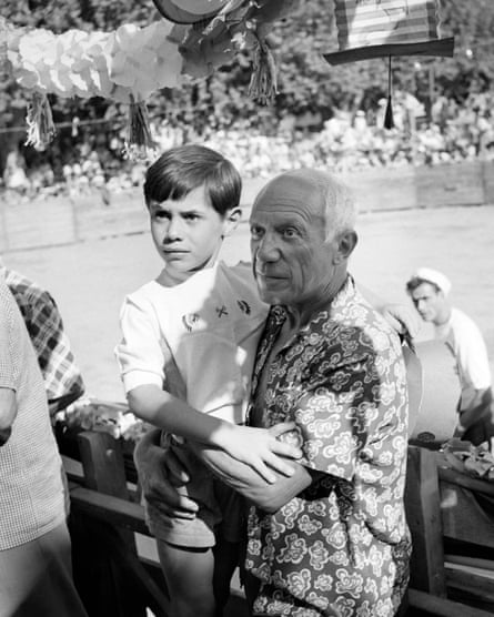 Pablo Picasso and his son Claude during a bull fight in Vallauris, France, in August 1954.