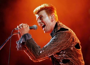 David Bowie performs at the Panathinaikos stadium in Athens in 1996