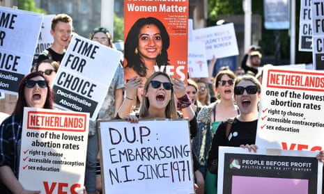 Abortion rights campaigners rally outside Belfast city hall.