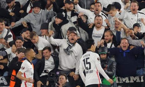 Frankfurt’s Daichi Kamada celebrates after scoring his side’s second goal.