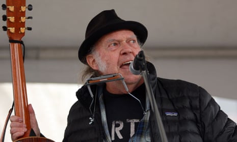 Neil Young at a rally in British Columbia in February.