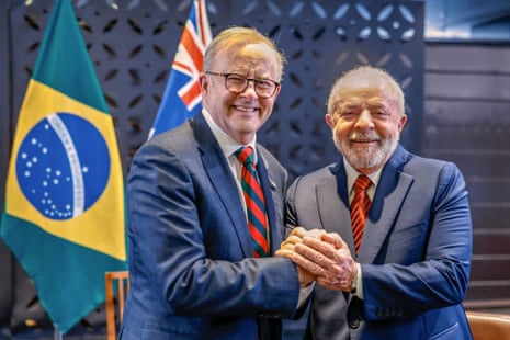 Anthony Albanese with the Brazilian president, Luiz Inácio Lula da Silva in Hiroshima, Japan.