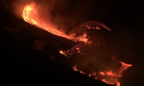 Lava flows within the Halema’uma’u crater of the Kilauea volcano on Sunday.