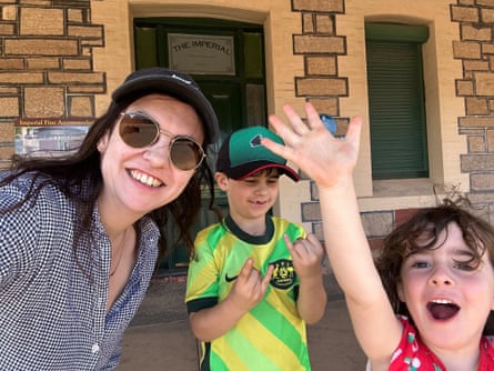 Emily Mulligan with her children on Oxide Street, Broken Hill