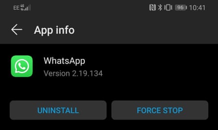 WhatsApp Android app version information.