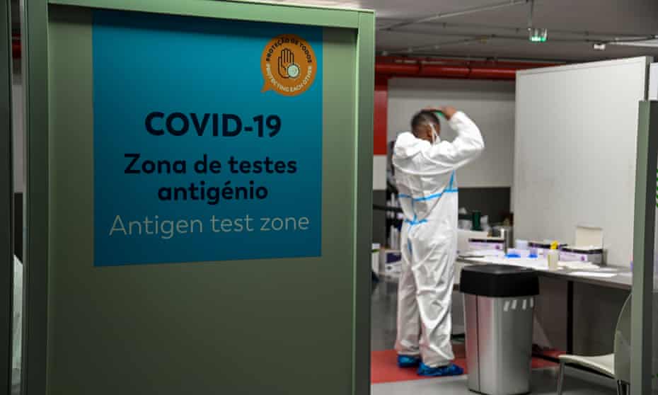 A health technician preparing to perform PCR Covid tests in Lisbon.