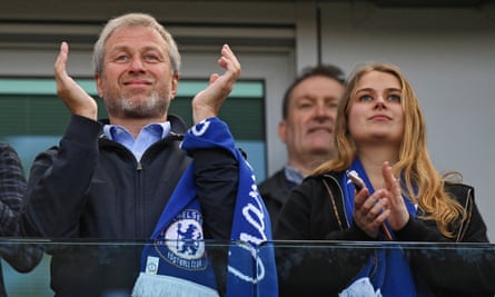 Roman Abramovich and his daughter Sofia watch Chelsea football club play at Stamford Bridge in London in 2017.