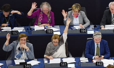 Members of the European parliament vote on the European copyright reforms.