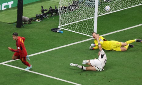 Spain's Alvaro Morata scores their first goal