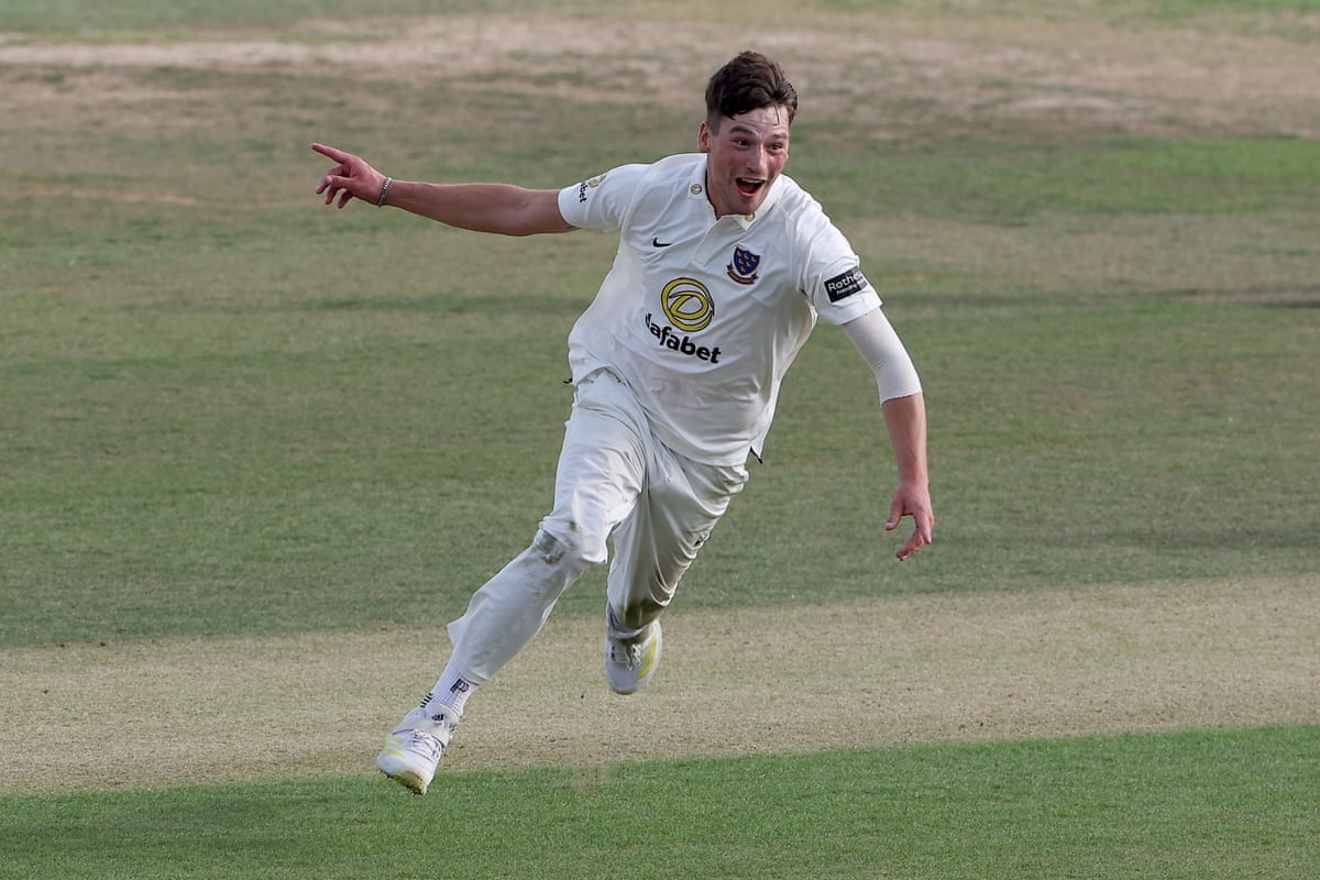 Henry Crocombe celebrates his hat-trick against Essex
