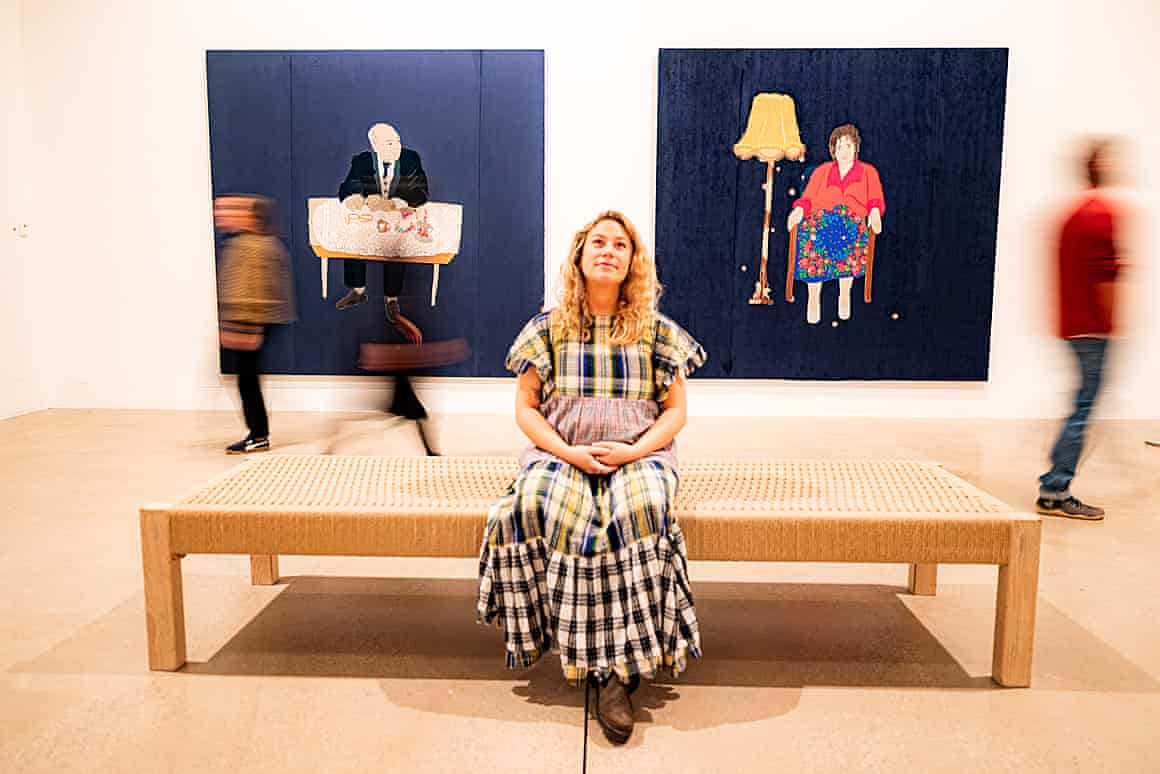 Visitors at the Małgorzata Mirga-Tas show at Tate St Ives.