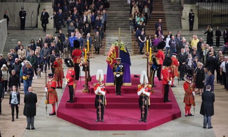 King Charles, Princess Anne, Prince Andrew and Prince Edward hold a vigil beside the coffin of their mother, Queen Elizabeth II, as it lies in state on the catafalque in Westminster Hall, at the Palace of Westminster in London.