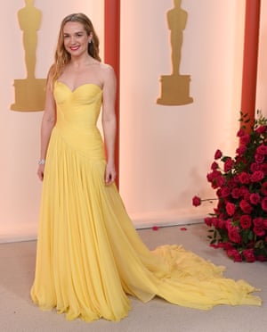 Banshees’ star Kerry Condon is one of the many, many women wearing yellow. Her version is from Versace. Condon said she wore the colour to match her childhood bedroom wall, daffodils and the coat she wears in the final scene of the film