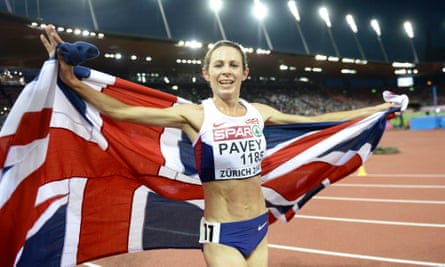 Keep on running: Jo Pavey after winning the 10,000m at the European Athletics Championships in Zurich in 2014 when she was 40.