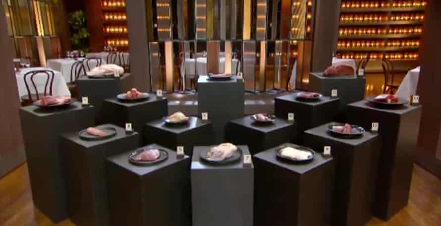 plinths with cuts of meat