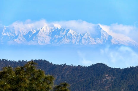 Distant view of the snow capped Indian Himalayas.