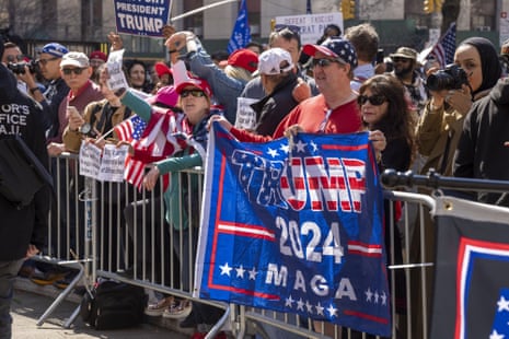 Trump supporters near the New York criminal court awaiting the arrival of Donald Trump on 4 April 2023.