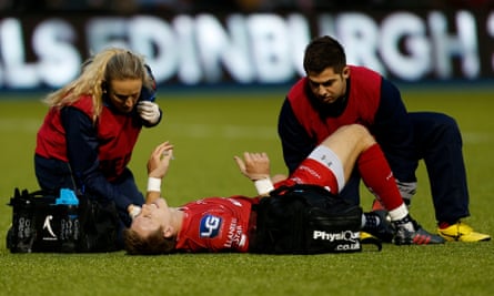 Scarlets’ Liam Williams goes off injured during the European Champions Cup, Pool Three match at Allianz Park, London.