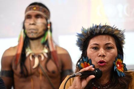 Colombian indigenous leader Fany Kuiru, in traditional dress.