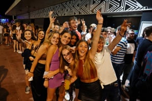 Clubbers queue in Brighton after venues opened last month.