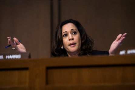 Kamala Harris asks questions during a Senate intelligence committee in 2017.