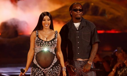 Cardi B and her husband Offset onstage at the BET Awards 2021 in Los Angeles.