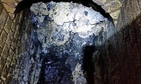 Part of a 130-tonne fatberg discovered beneath Whitechapel Road in east London.
