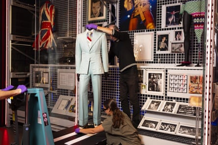 Dapper … a display that includes the powder blue Freddie Burretti suit Bowie wore in the Life on Mars? video.
