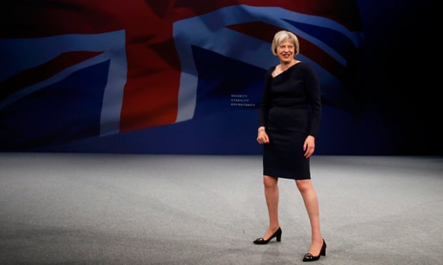 Theresa May steps out at Conservative party conference in Manchester.