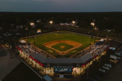 An aerial view of a baseball stadium