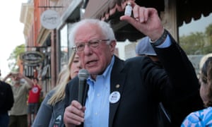 Bernie Sanders holds up a vial of insulin during a rally outside a pharmacy in Windsor, Ontario.