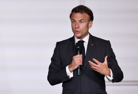 French President Emmanuel Macron speaks at the Élysée Palace in Paris, France.
