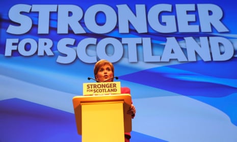Nicola Sturgeon addressing delegates at the 2016 SNP conference in Glasgow.