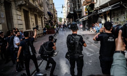 Several hundred police officers disperse protesters in Istanbul’s main Taksim Square