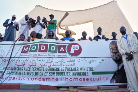 Senegalese men demonstrate in Dakar against LGBTQ+ rights.