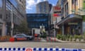 A view of a police car outside Westfield Bondi Junction as the mall remains under lockdown following Saturday’s stabbings in Sydney.