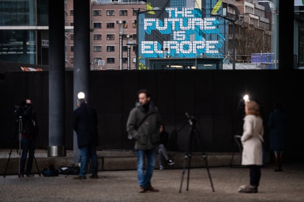 ‘The Future is Europe’ by the Belgian artist NovaDead, near the European parliament building in Brussels, 2 March