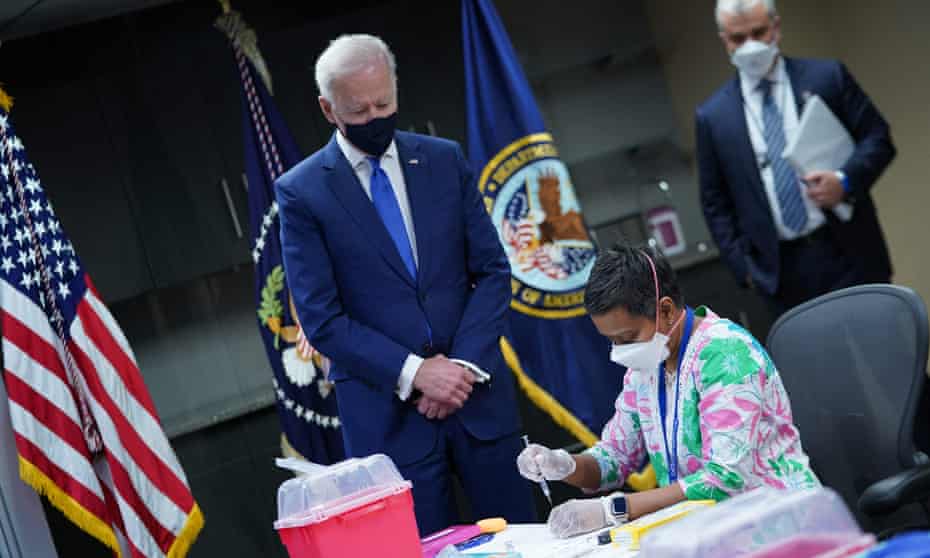 Biden at a vaccine event in Washington earlier this month. Coordinator Jeff Zients reiterated Biden’s pledge to make vaccines available for every adult in the US by the end of May.