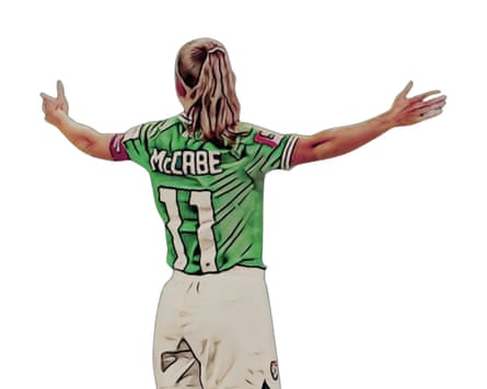 A stylised image of the back of a football player with a bright green football shirt and the name McCabe and the number 11.
