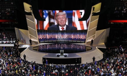 Trump appears before the crowds at the 2016 GOP convention in Cleveland.