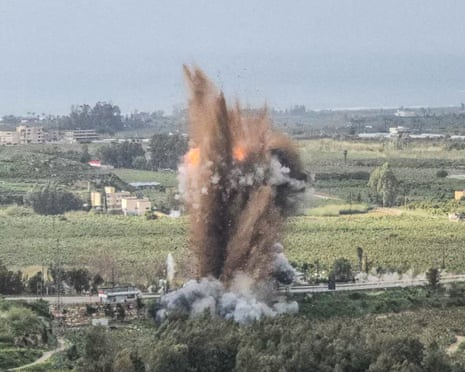 A fireball rises from the site of an Israeli airstrike that targeted the Qasmiyeh bridge in southern Lebanon after Israel said the bridge was being used by Hezbollah