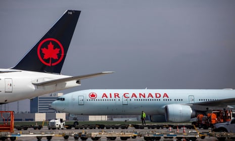 Air Canada planes parked at Toronto Pearson Airport in Mississauga, Ontario, Canada.