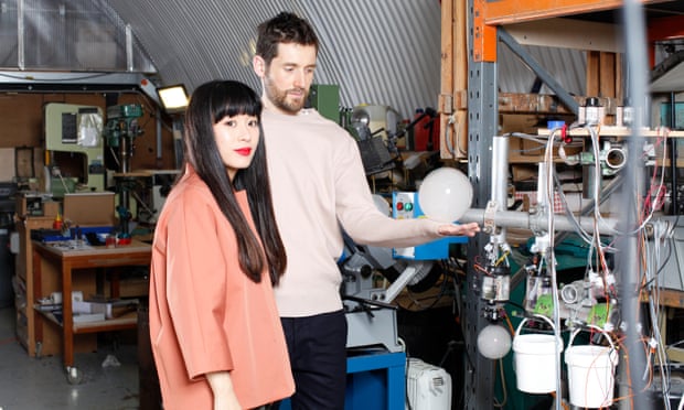 Hands on: Azusa Murakami and her husband and design partner Alexander Groves, testing out one of their bubbles. 