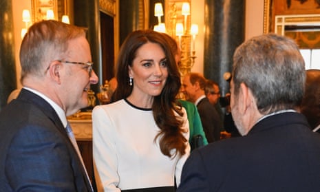 The Princess of Wales with Anthony Albanese at Buckingham Palace on Friday.