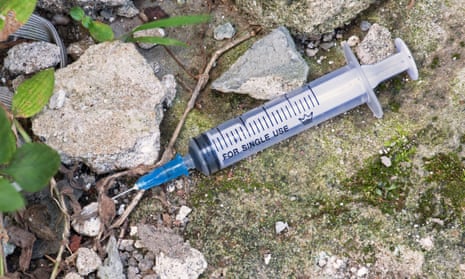 Syringes on the ground from illegal drug use
