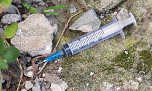 Syringes on the ground from illegal drug use