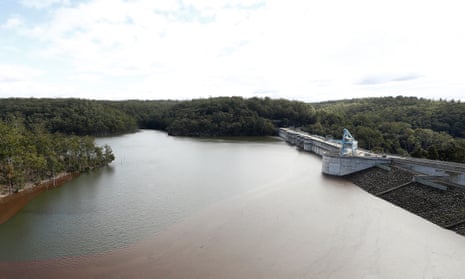 View of sediment and debris in the water at the Warragamba dam wall on August 18, 2020 in Sydney, Australia. 