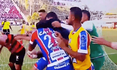 Punches were thrown after a player performed a provocative dance while celebrating a goal
