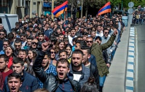 Opposition supporters rally in the Armenian capital against former president Serzh Sarkisian
